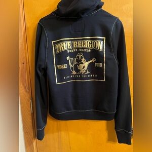 True Religion Black Hoodie with Shiny Gold Graphic Women